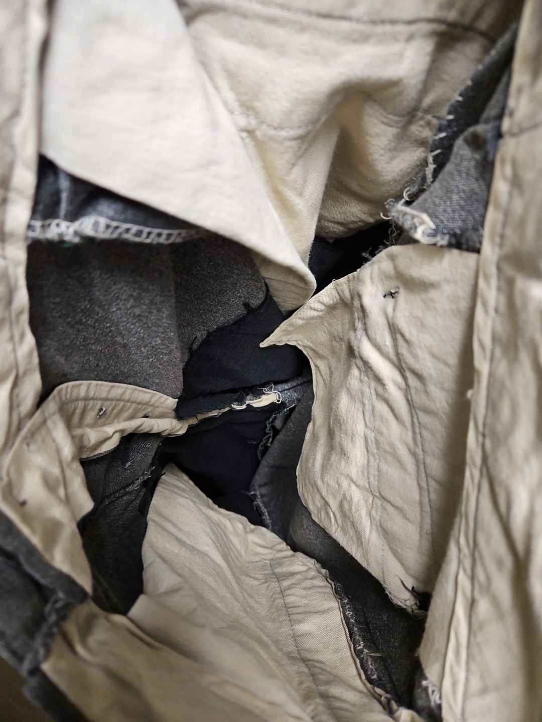 Vtg 40s 50s Sanforized Cotton Trousers Pants Button Fly Distress Repair 29x28