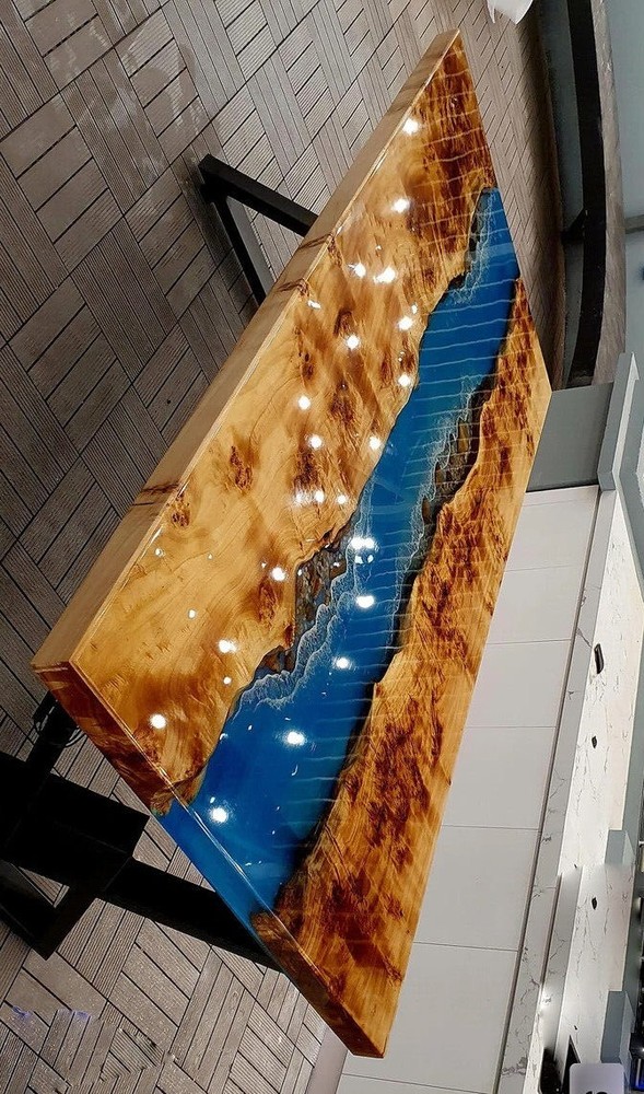 Custom Blue Ocean Epoxy Resin Table, Handmade Dining Room Table, Resin Table Top