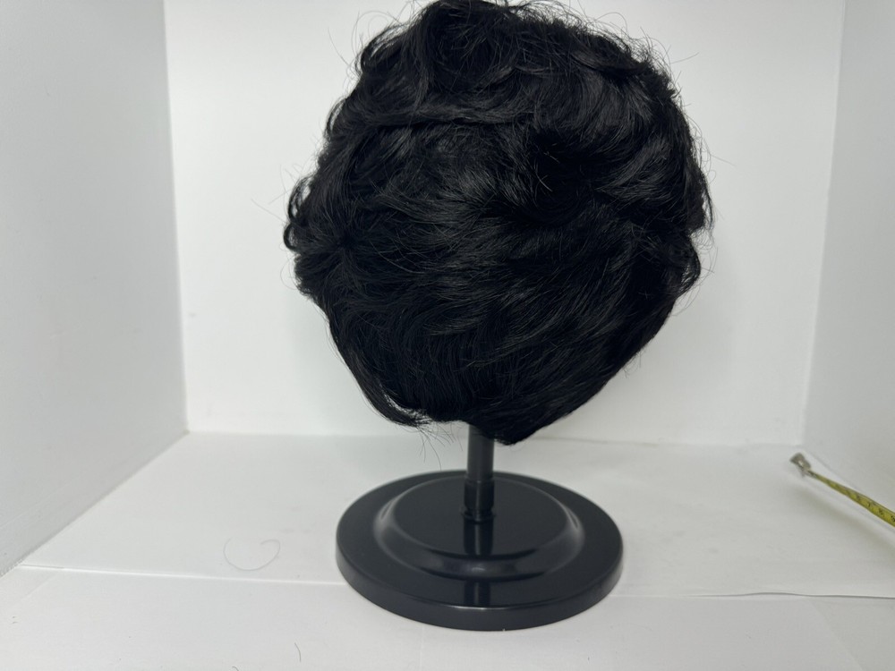 Wig Stand Head Mushroom Holder And Black Pixie Cut Wig