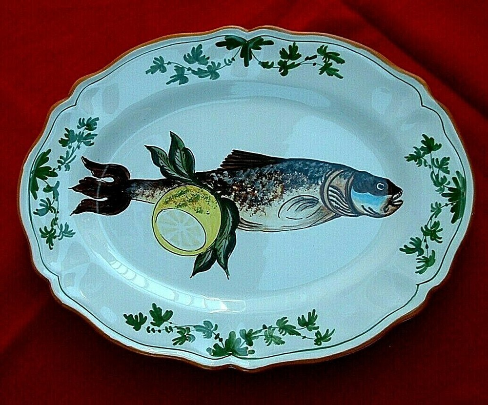 Deruta Ceramic Perch Fish Oval Platter Tray 15in