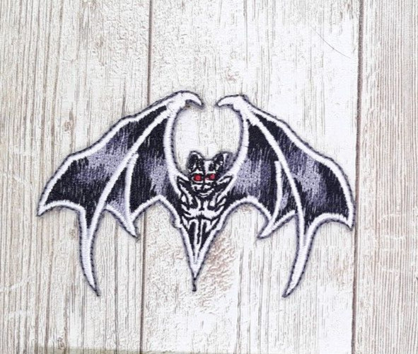 Vampire Bat With Red Eyes  Iron-On Embroidered Patch  3"X 2"