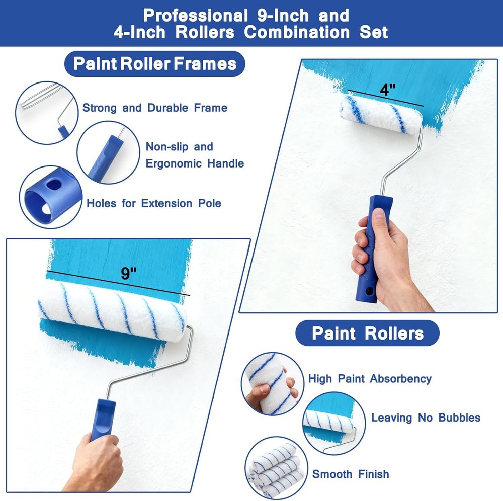 MAXWAVE Paint Roller Kit with Extension Pole, 34 Piece Set, 4" and 9" Paint Roll