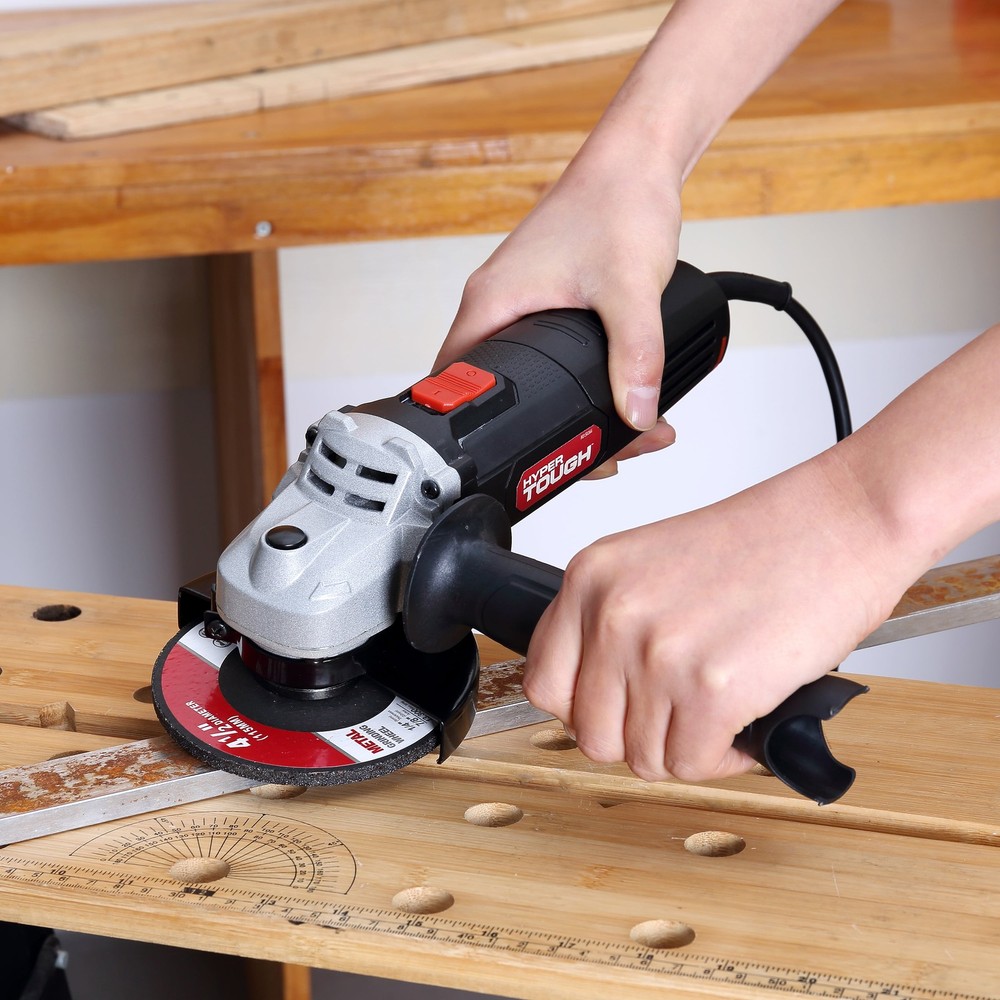 Hyper Tough 6 Amp Corded Angle Grinder with Handle, Adjustable Guard