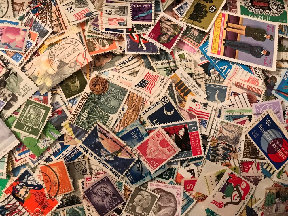 ~~VINTAGE TREASURES~~ 12+ WORLD STAMPS OFF-PAPER Different Size Issues