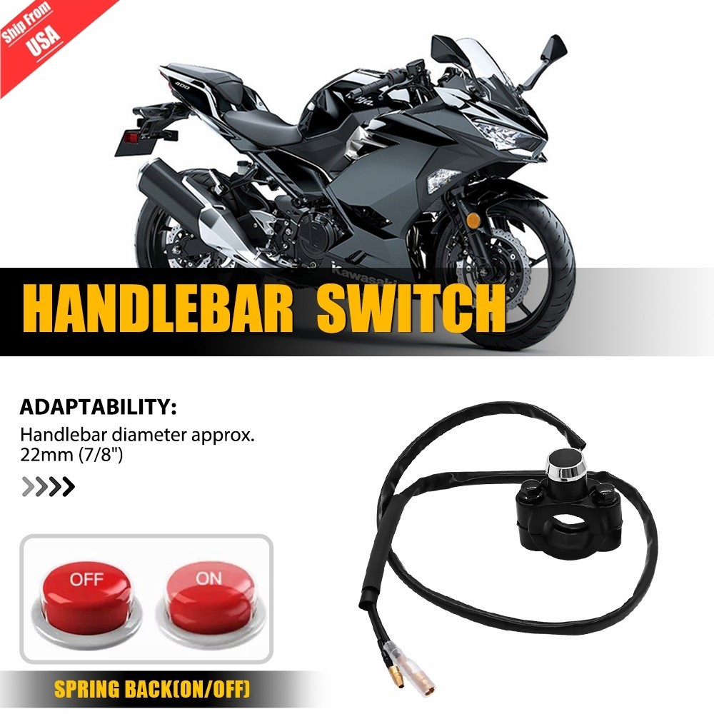 Motorcycle Switch Horn Handlebar Mount Push Button Momentary Start LED Light NEW