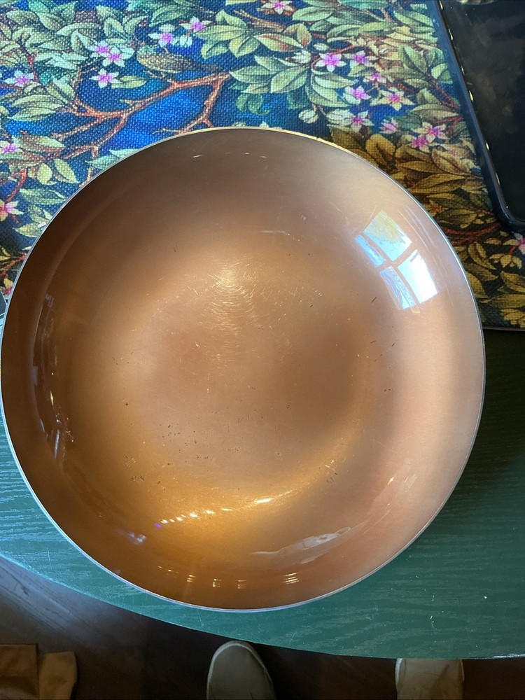 VTG MCM Reed & Barton 195 Copper Enamel 8.75” Silverplate Bowl Dish