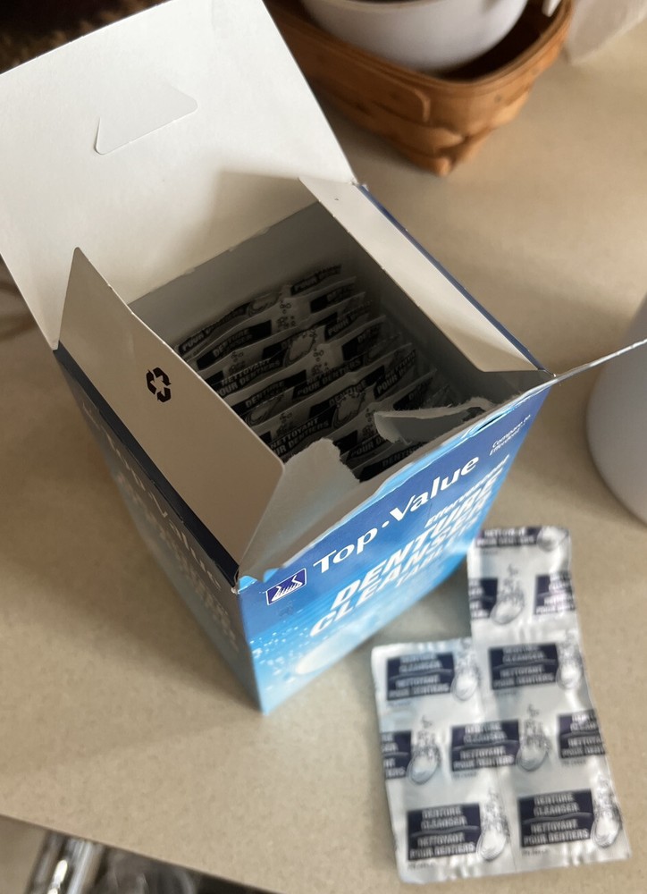 2 Boxes Top-Value Effervescent Denture Cleanser One Box Open One Caps Gone