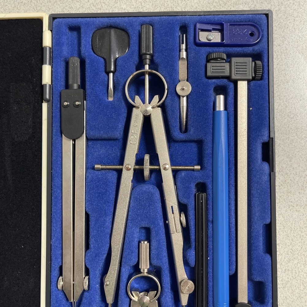 Vintage German drafting tools set Compass Precision Instruments w/ Case Pencil