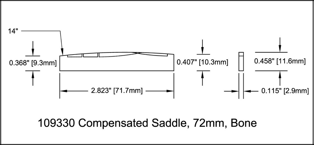 Acoustic guitar saddle compensated medium Bone Right Hand Bitterroot 109330