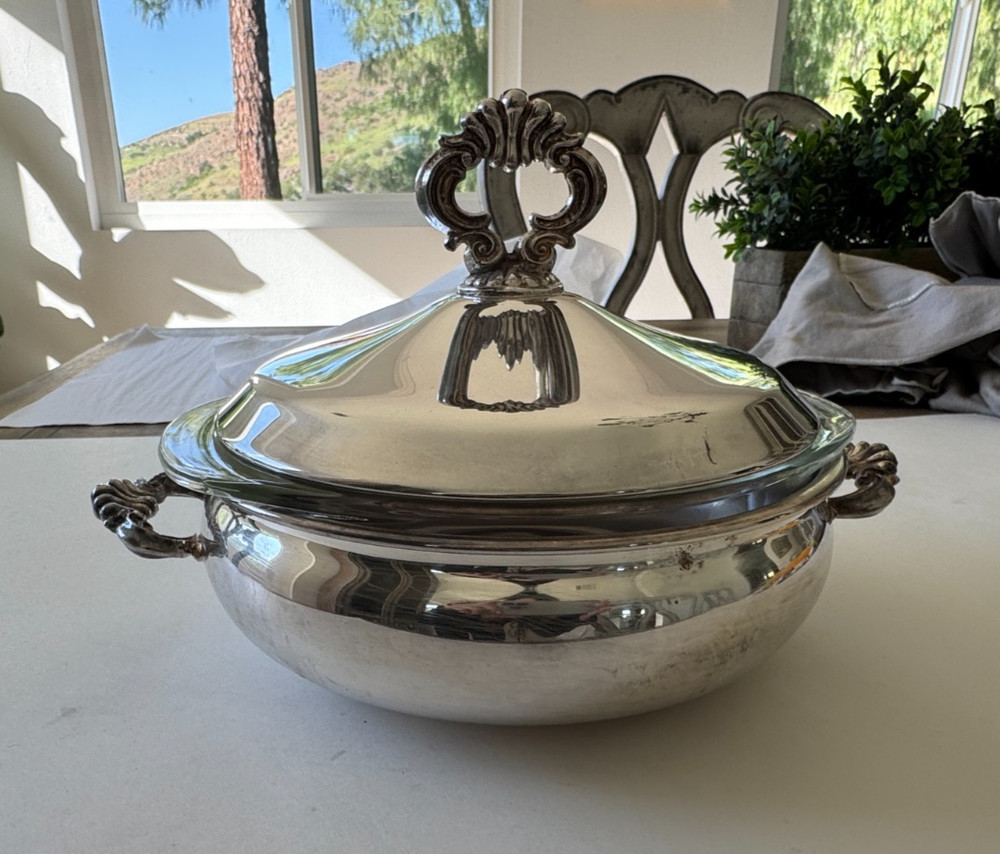 Vintage FB Rogers Silver Co. Silverplate Covered Casserole with Pyrex Insert