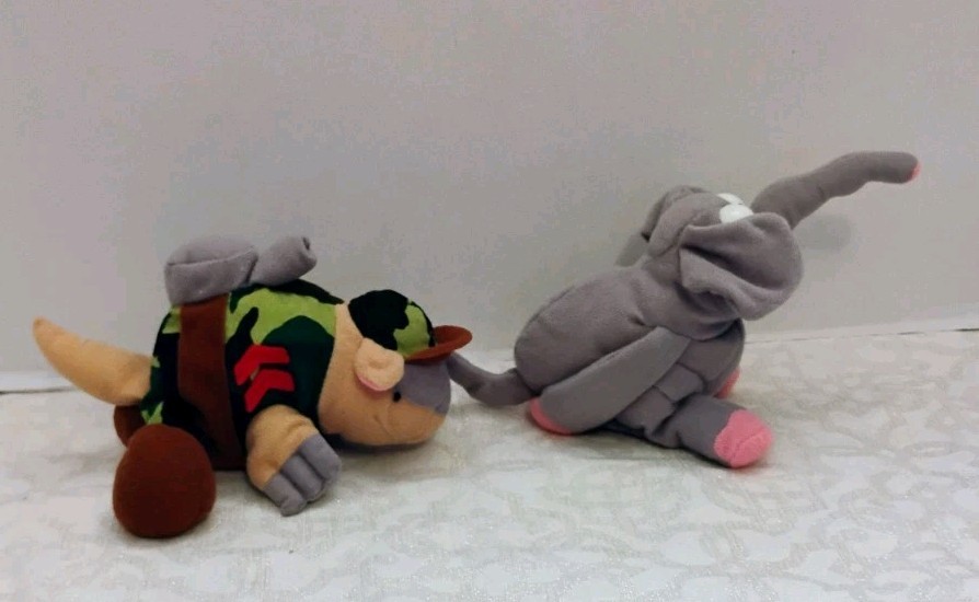 Vintage Meanies Series One Lot Of 2 Funny Plush Beanies Armydillo & Elephant