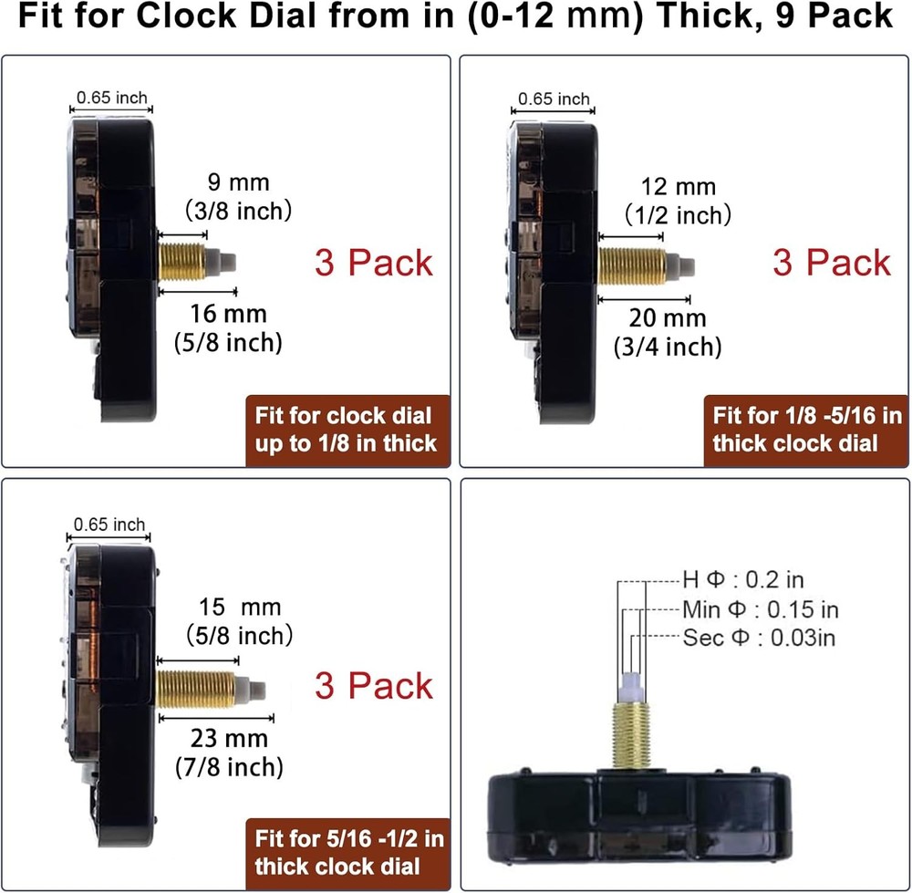 Clock Movement Replacement Kit with 12 Hands - Silent Mechanism DIY Set