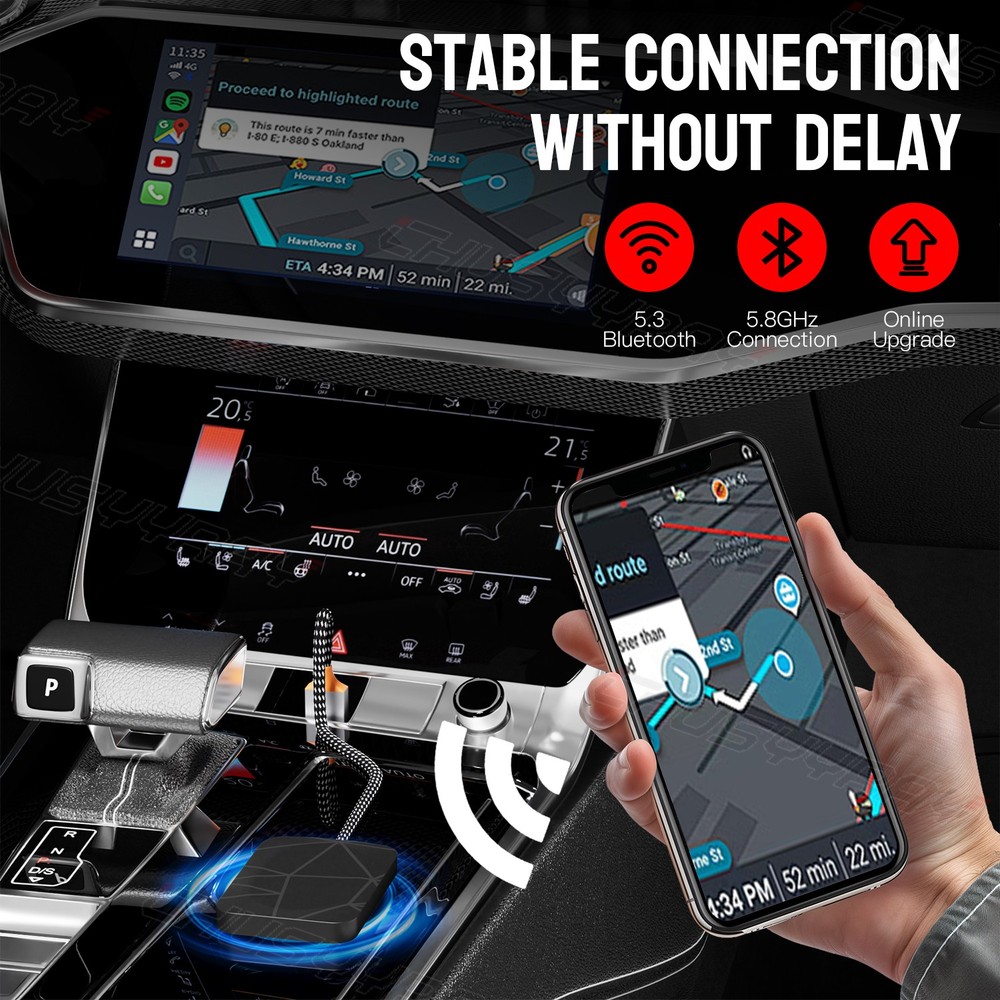 Wireless USB Carplay Adapter Dongle For iPhone Apple Android Auto Plug &Play