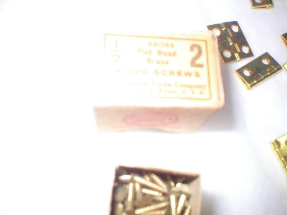 Vintage Solid Brass Hinges and Screws. 96 small hinges