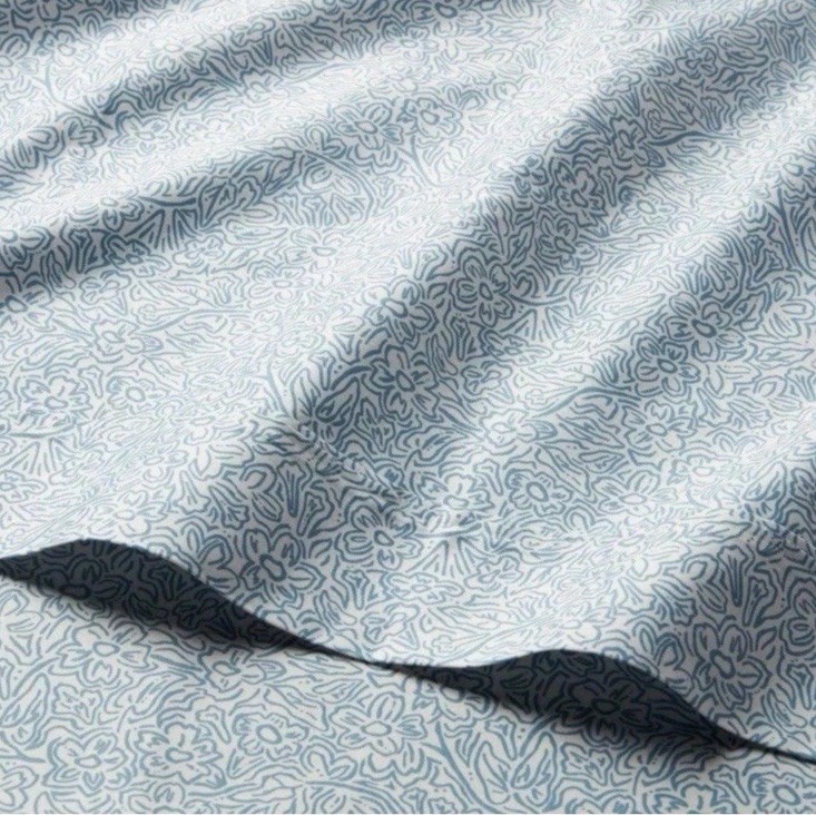 Threshold ~ FULL ~ Blue Floral ~ 4 Pc. Sheet Set ~ 100% Cotton Sateen ~ 400 TC