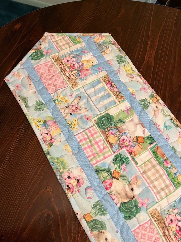 Handcrafted-Quilted Table Runner Happy Easter -Easter Eggs, Bunnies-Gardens 2026