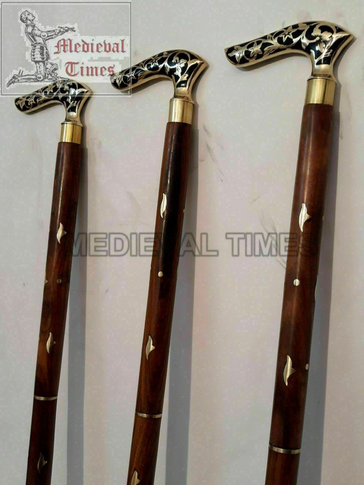 Solid Brass Antique Simple Design Head Handle Walking Stick Cane Vintage Gift