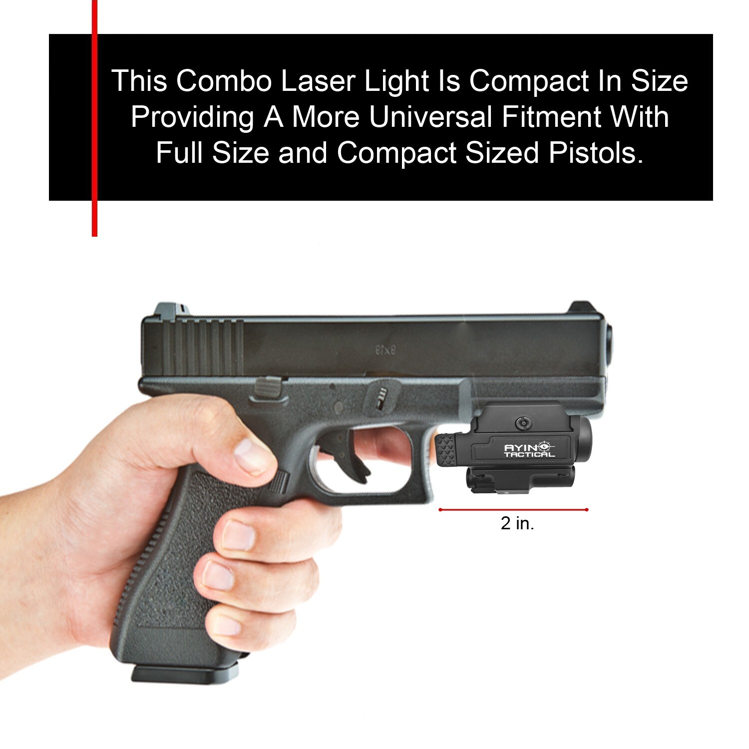 800 Lumen LED Pistol Light with Laser, Rechargeable, Quick Detach Mount - AYIN