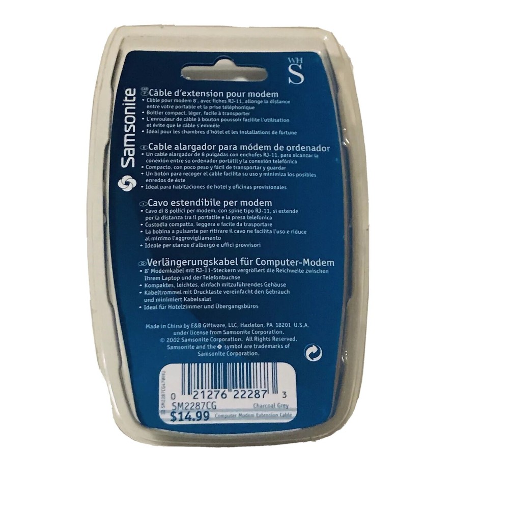 Samsonite Travel Computer Modem With RJ-11 Extension Cable 8 ft Compact Case