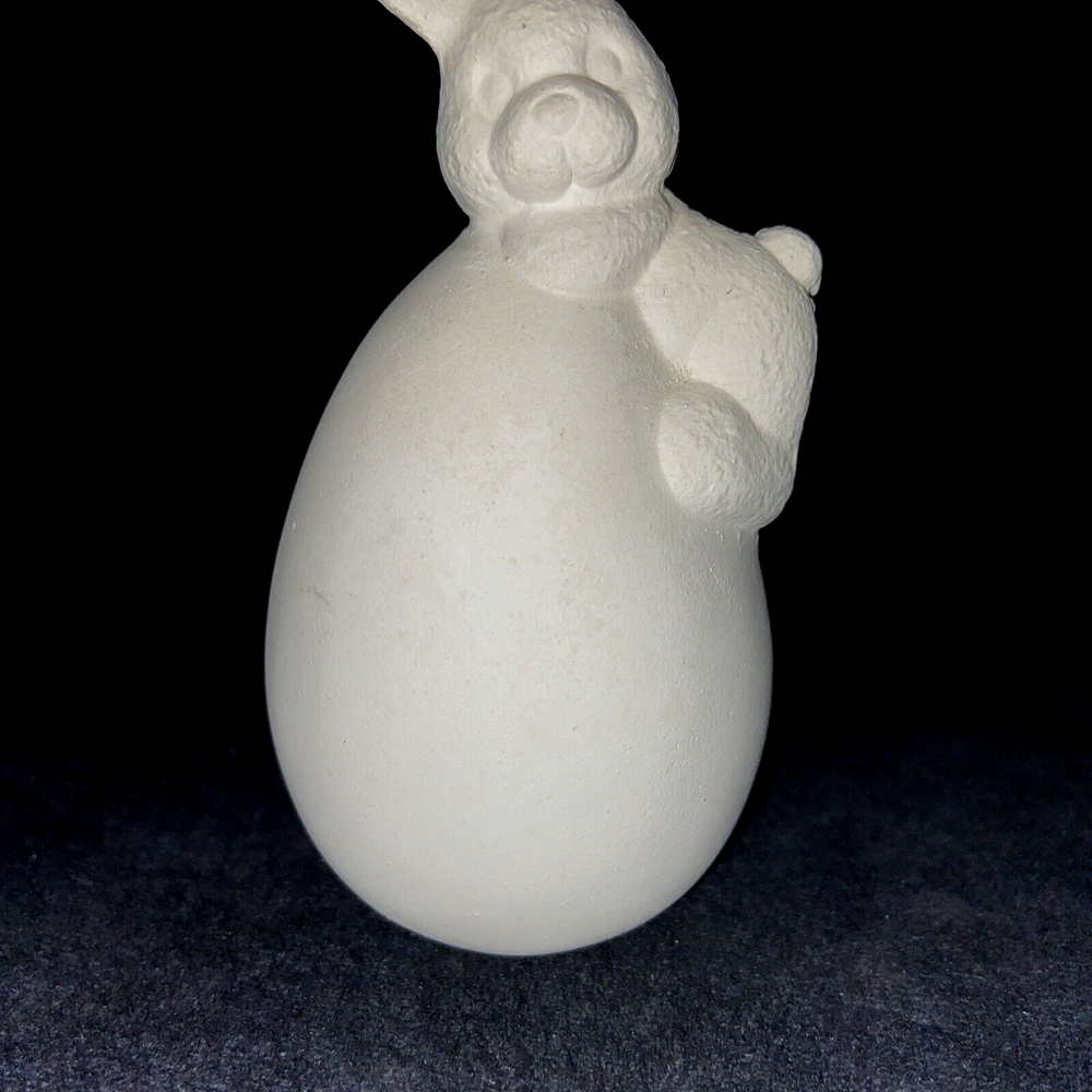 Ceramic Bisque Ready to Paint Rabbit on Egg Figurine Easter Spring 4.25 Inch