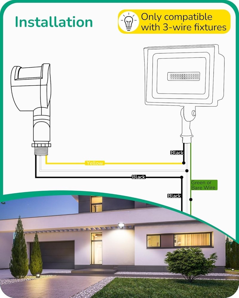 180-Degree White Motion Sensor for Security Floodlights - Listed, 60 Ft Range