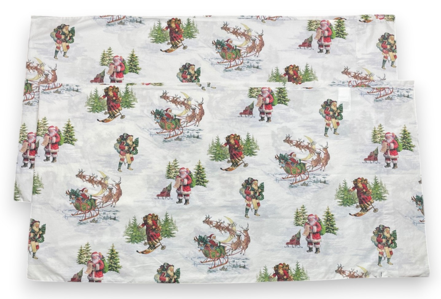 2 Pottery Barn Nostalgic Santa King Pillowcases White Christmas Organic Cotton