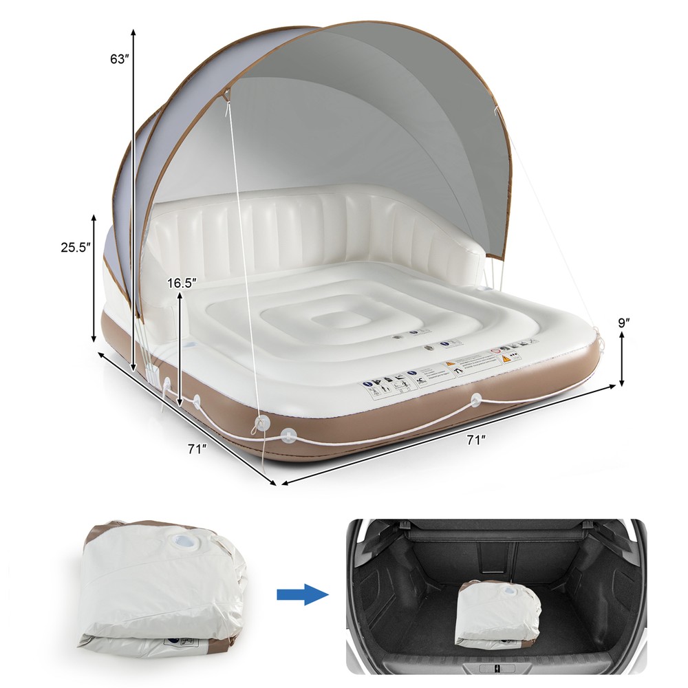 Floating Canopy Island Inflatable Pool Float Lounge Raft w/ Retractable Canopy