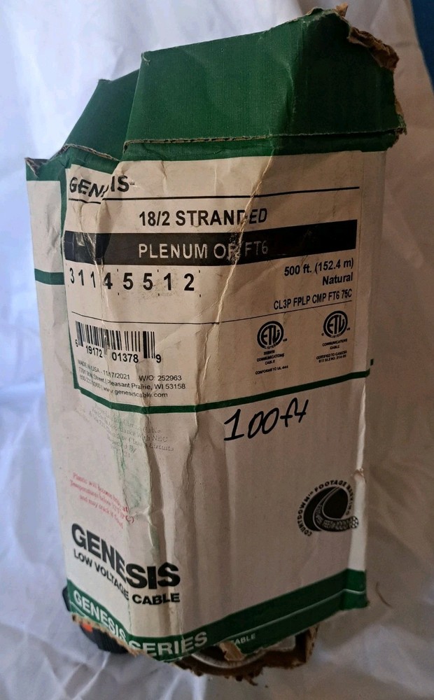 Genesis 31145512 18/2 Stranded Security Cable 100ft Low Voltage - 100ft Only -