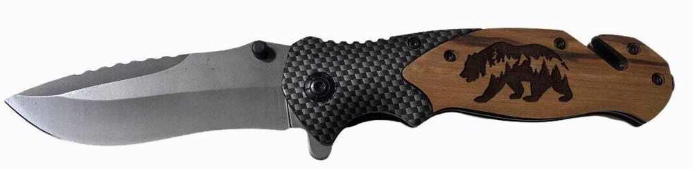 Handmade Walking Bear Mountain Engraved 8" Blade Folding Pocket Knife Custom De