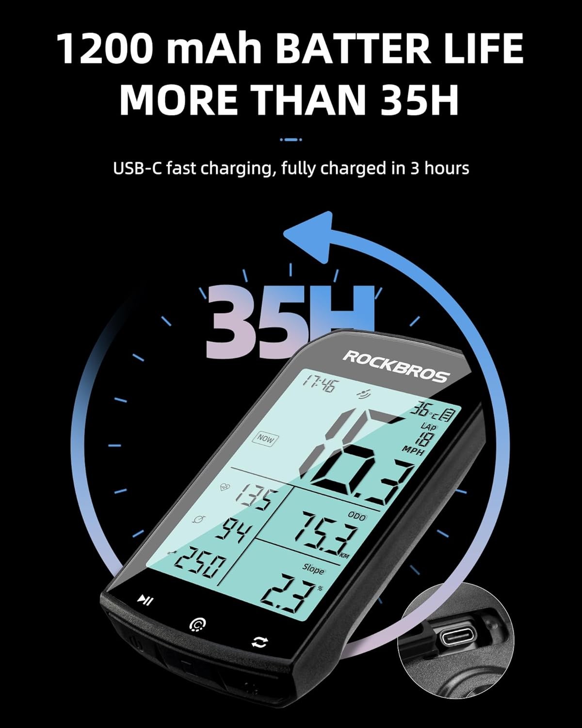 ROCKBROS Bike Computer Wireless ANT+Bluetooth Speedometer Odometer Waterproof