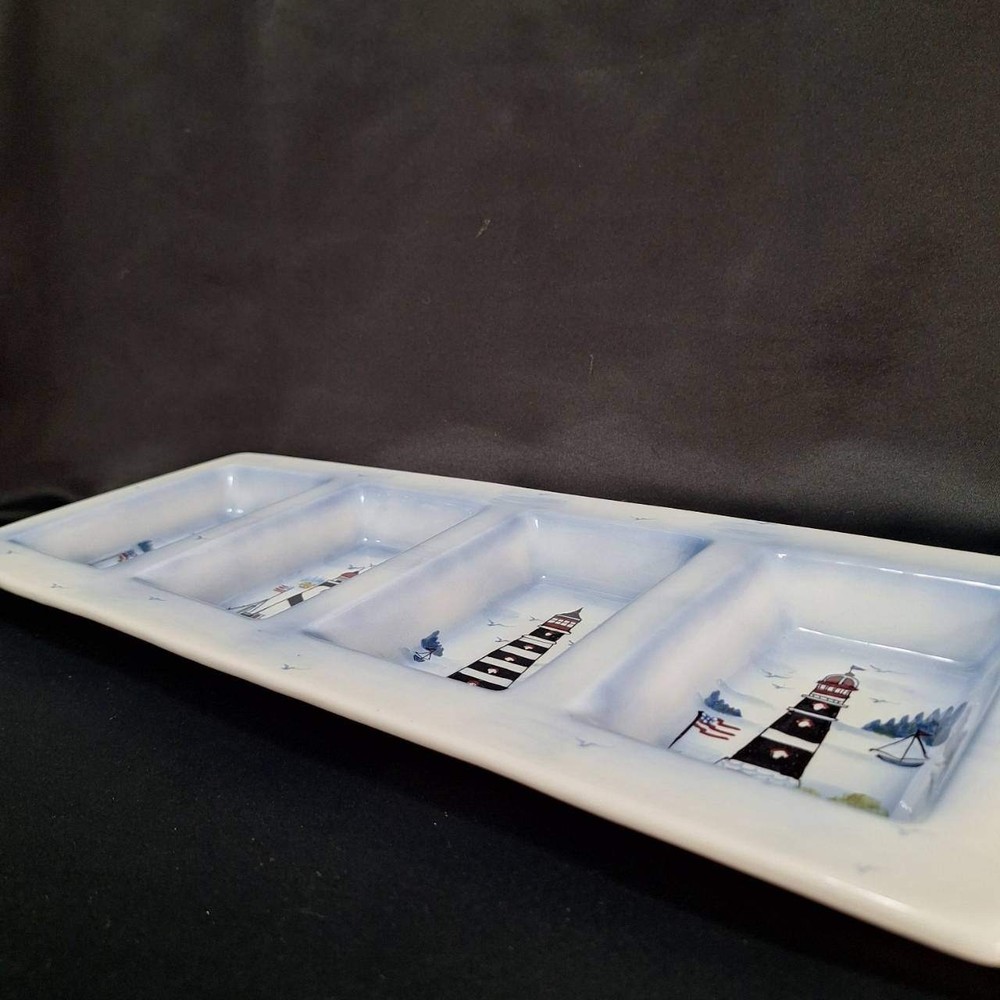 Coastal Lighthouse 4 Section Platter Rectangular Serving Dish Nautical Decor