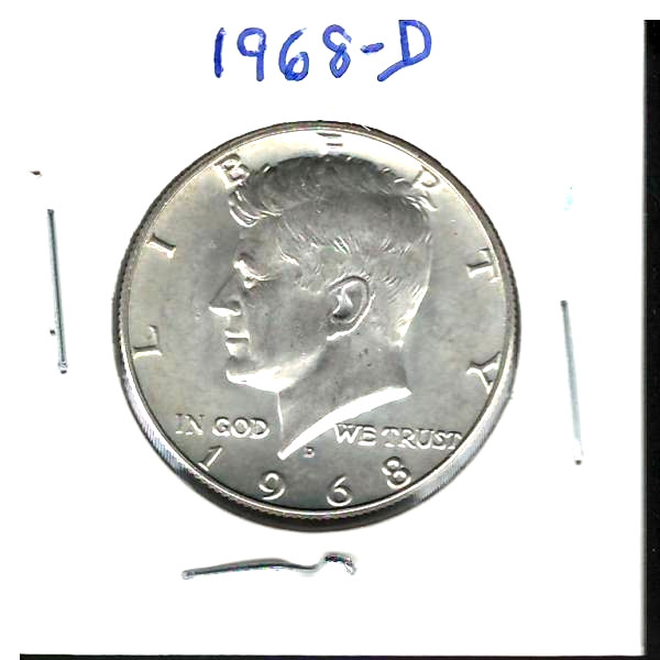 1968-D KENNEDY HALF 40% SLVR JUST UNDER UNCIRCULATED