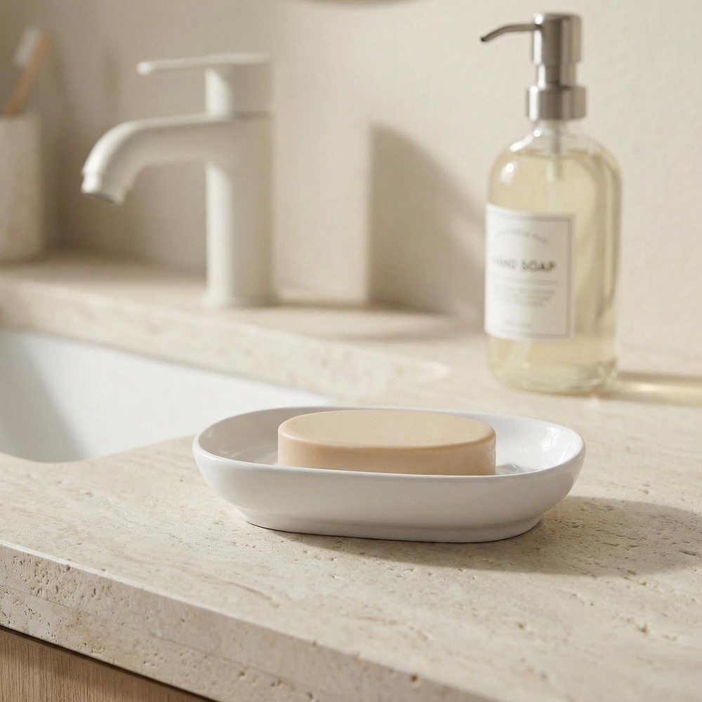 Soap Dish, Ceramic Dish with Marble PatternShower, Saver Tray White