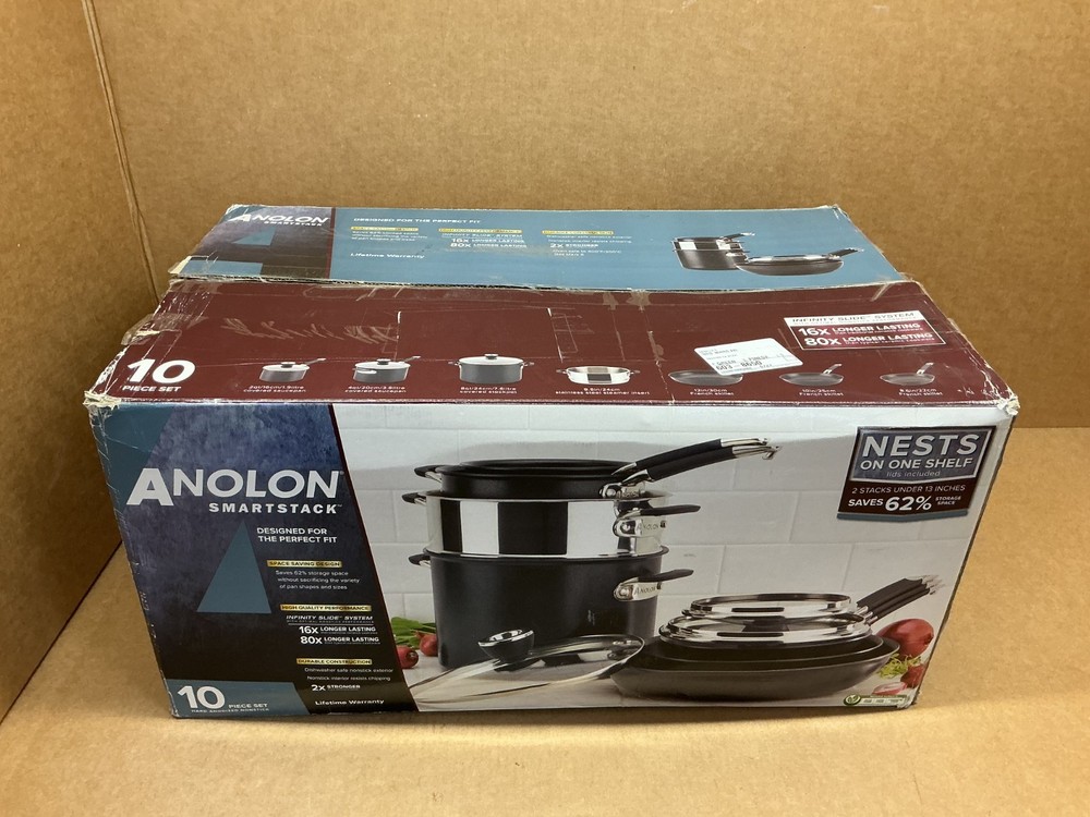 Anolon 10-Piece Bla SmartStack Hard-Anodized Nesting Pots and Pans Cookware Set