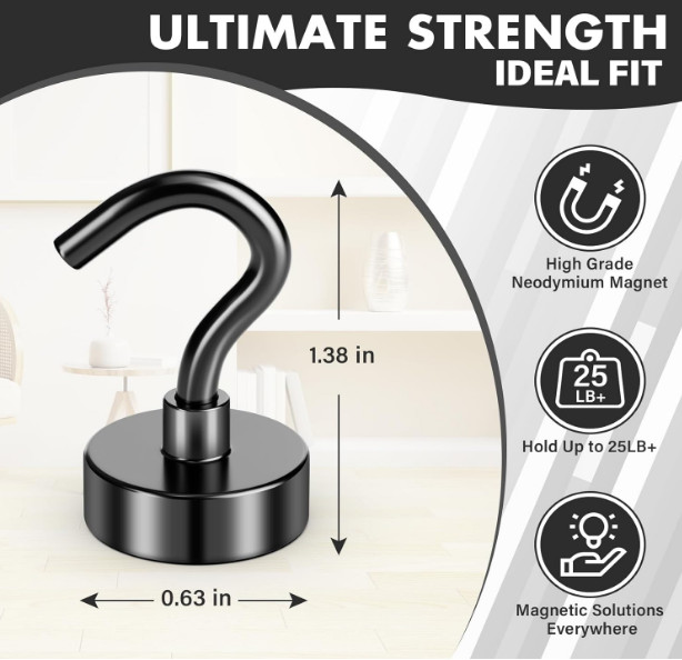magnetic hooks heavy duty 100lb 50 lbs 25lb 170 lb Extra strong large Black N52
