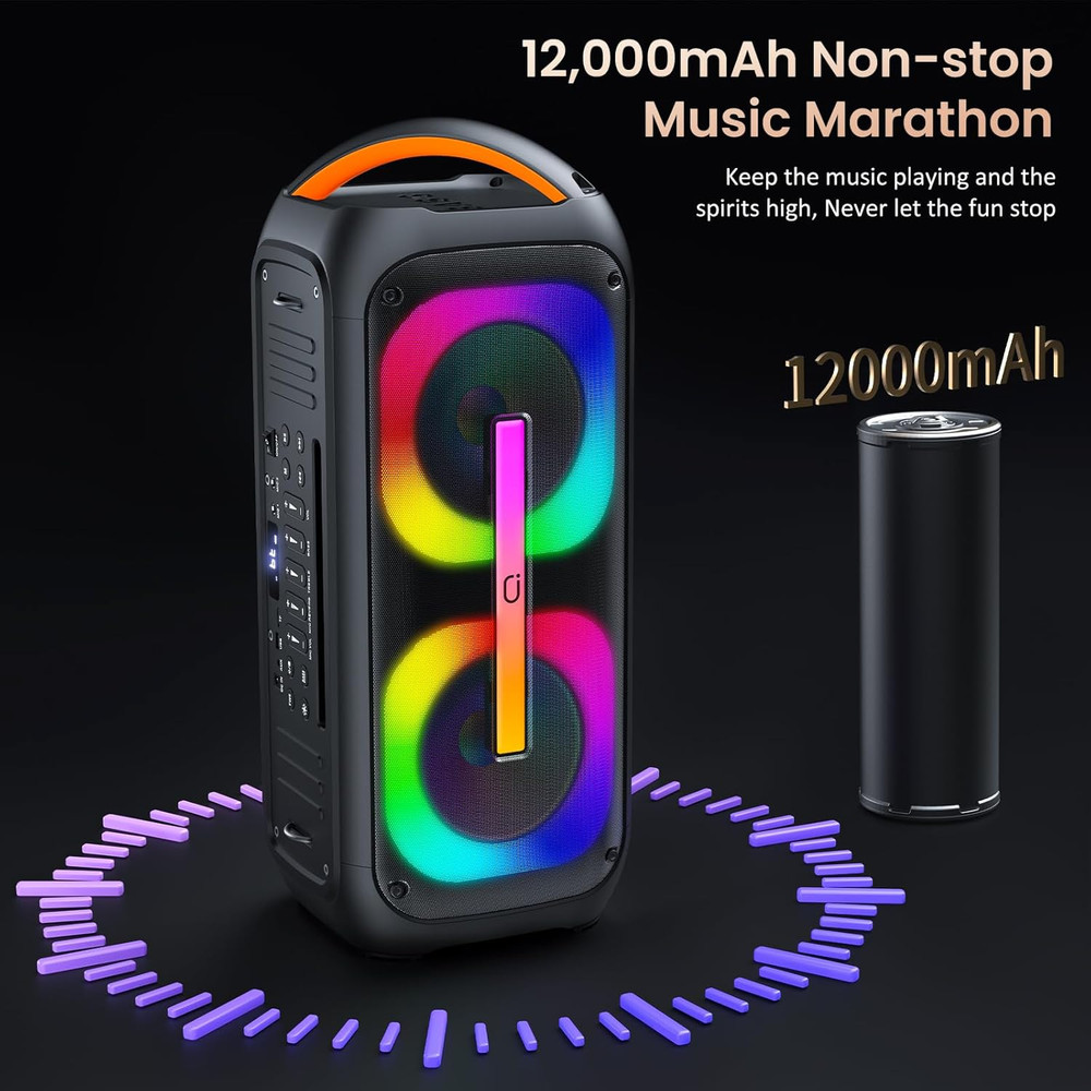 Karaoke Machine with Two Wireless Microphones, Portable Bluetooth Speaker with T