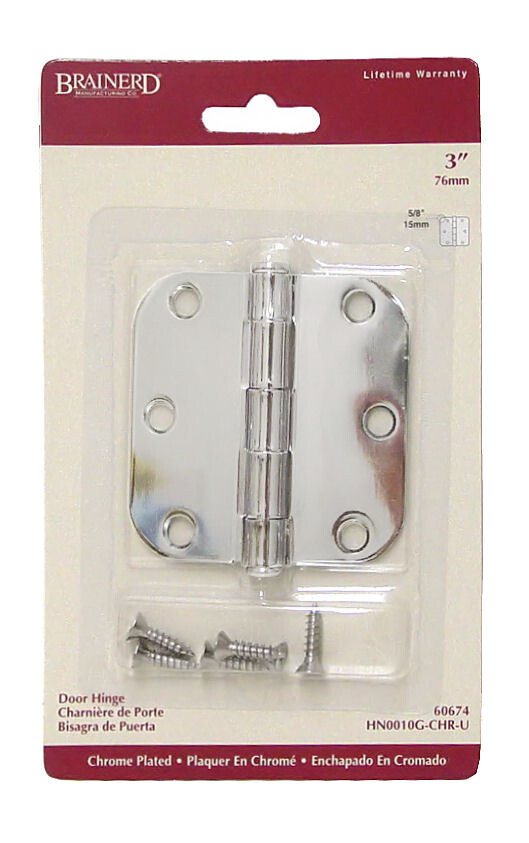 (12 Pack) 3" Hinge 5/8" Radius Round Corner Polished Chrome