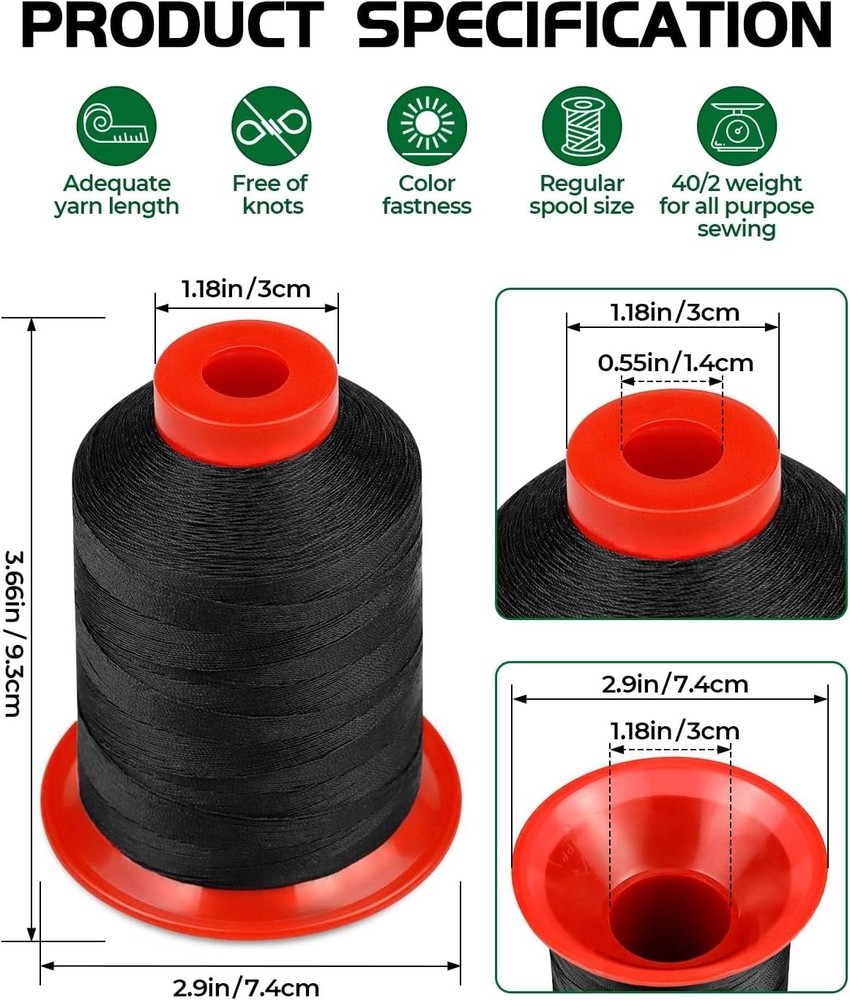 1000 Meters Extra Strong Upholstery ThreadBlack Bonded Nylon Thread for Denim...