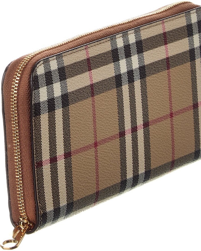 Burberry Check E-Canvas Zip Around Wallet Women's