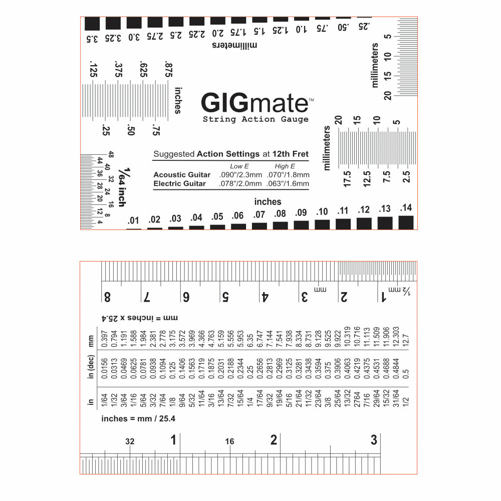 Guitar String Action Gauge and Set Up Rule