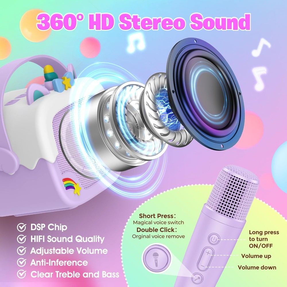 Unicorn Karaoke Machine Portable Bluetooth