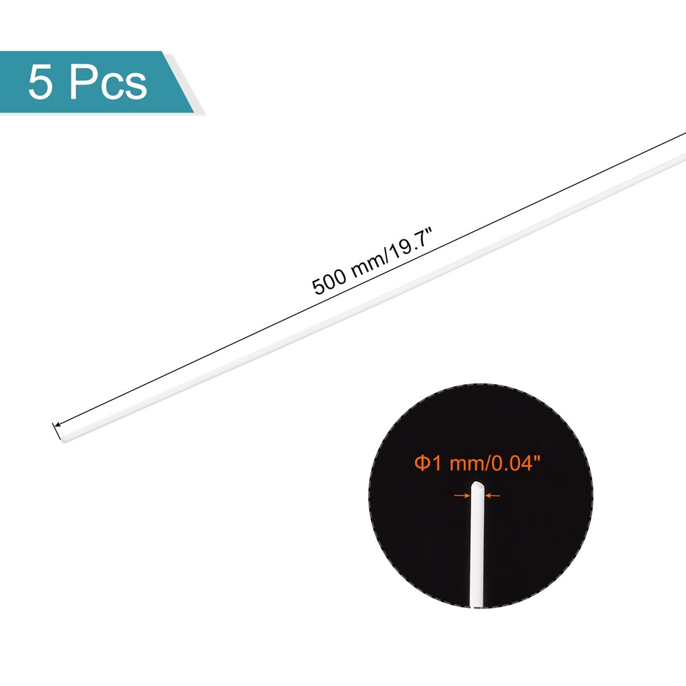 5Pcs ABS Plastic Rods Diameter 1mm Length 500mm White Stick Solid Bar