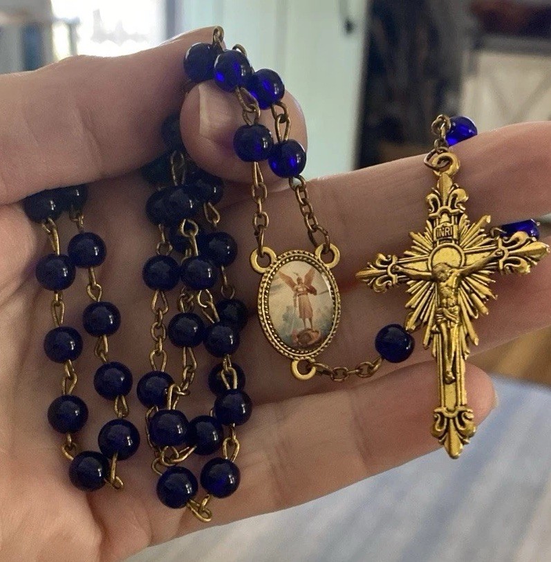 Saint Michael Blessed Catholic Rosary  Necklace