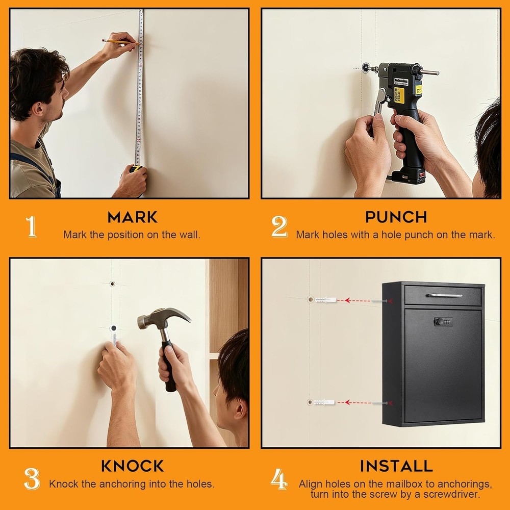xydled Wall Mount Mailboxes with Combination XL Large, Black Lock