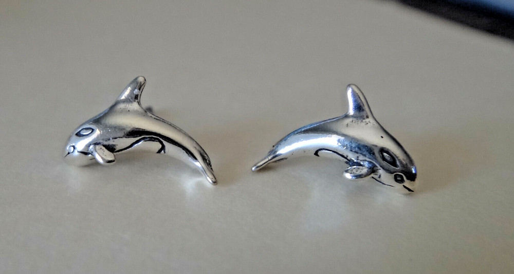 Sterling Silver TINY 8x12mm Orca Killer whale Studs Earrings!