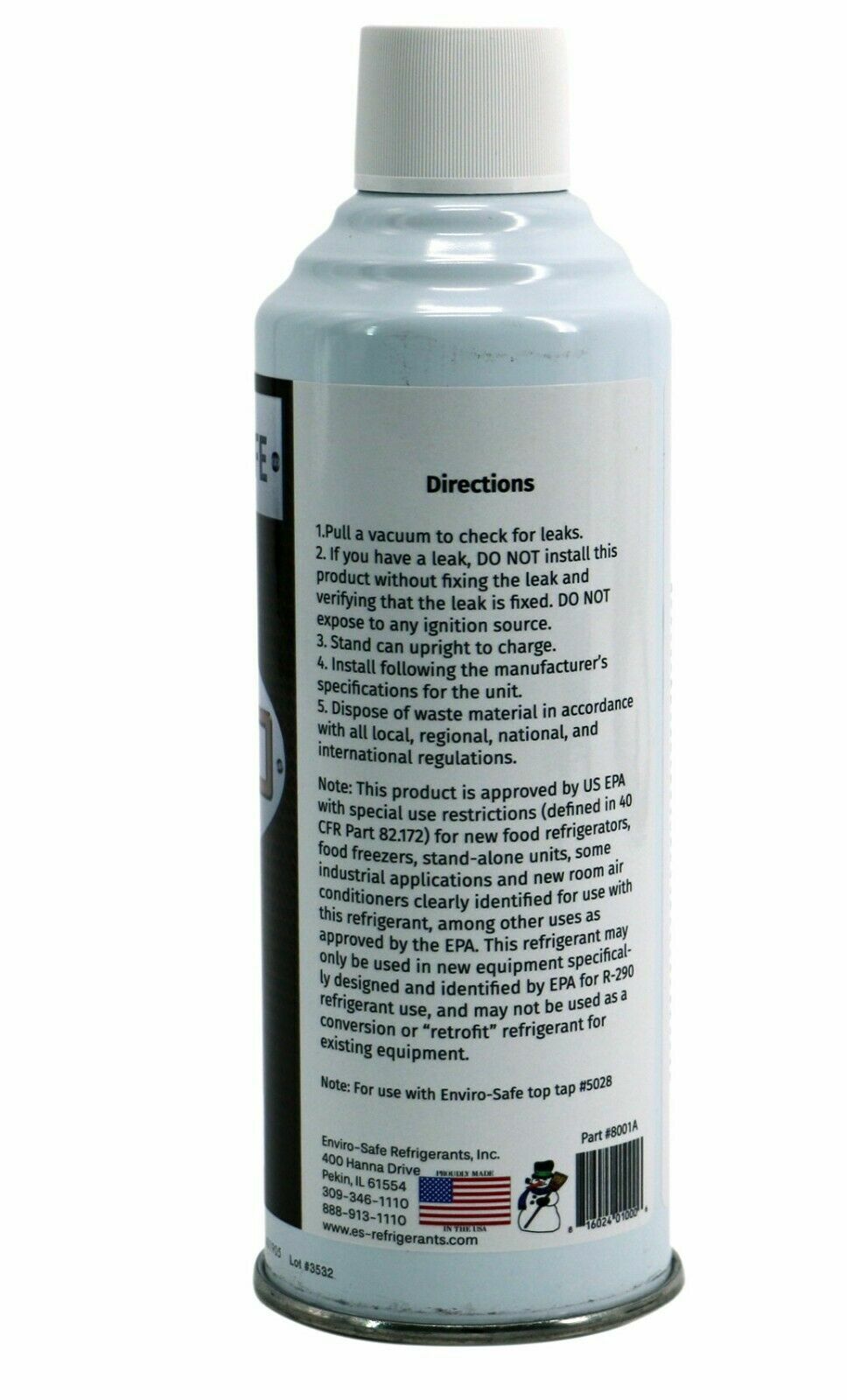 R290 Refrigerant (UPRIGHT CAN!) 2 cans & Top Tap Kit #8012