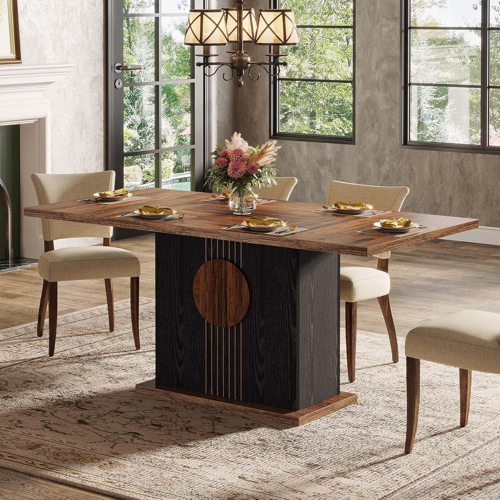 55" Rectangular Dining Table 4 to 6 People Farmhouse Wood Dinner Table Kitchen