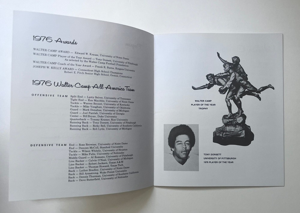 1977 Walter Camp Awards Banquet Program Tony Dorsett