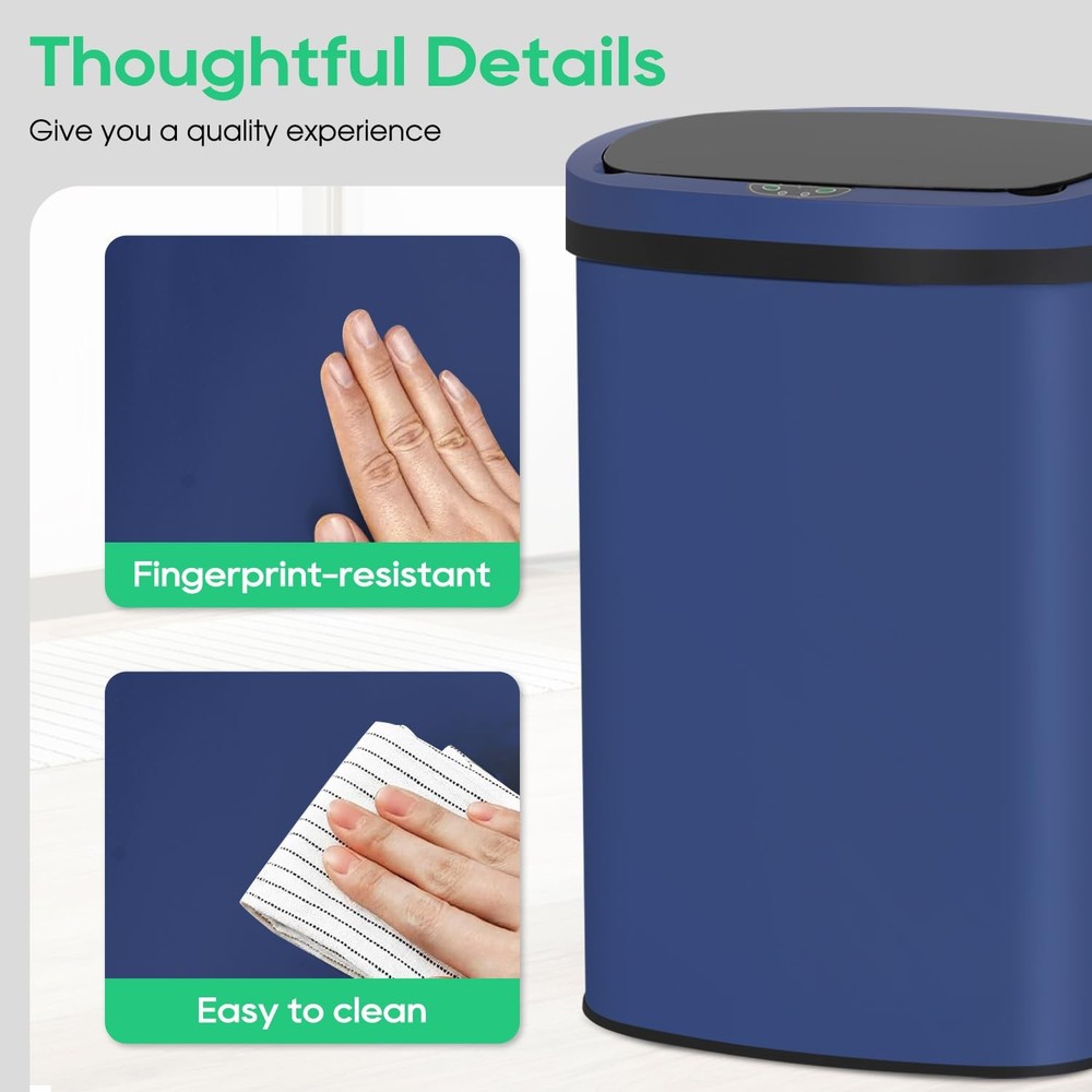 BestOffice 13‑Gallon Automatic Sensor Trash Can, Deep Blue – 50 L
