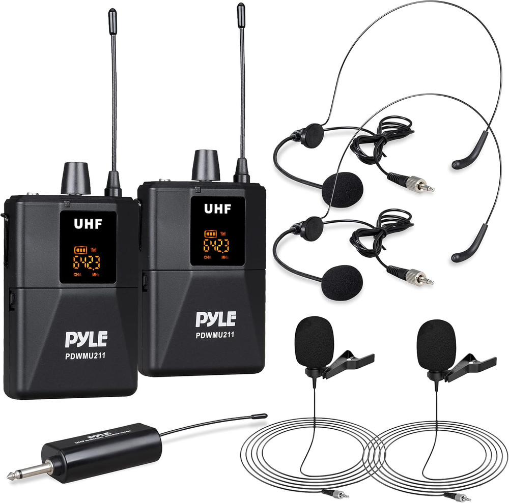 Dual UHF Microphone System - Portable Professional Cordless Microphone Set Wirel